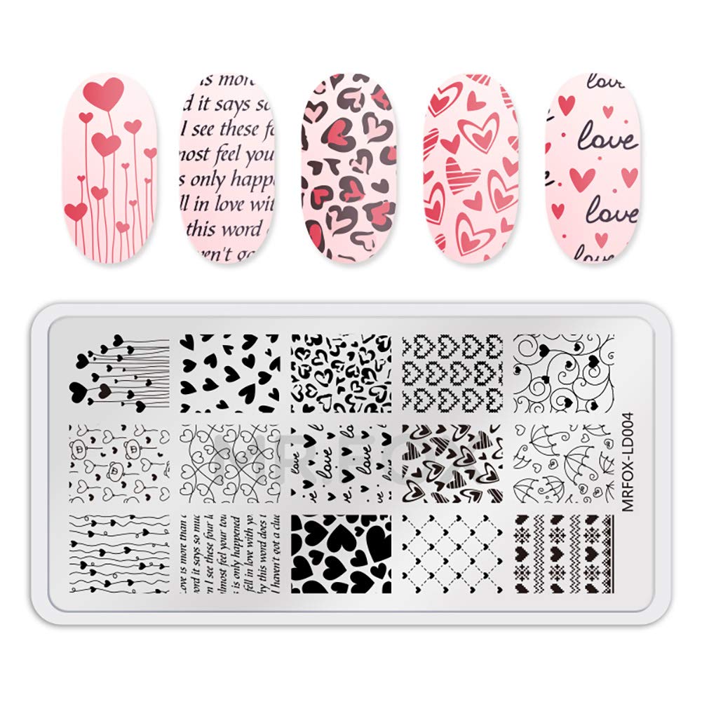 MR.FOX 5 Pcs Nail Print Board Set Valentine's Day Theme Various Hearts Cupid Electrocardiogram Nails Art Stamping Plate