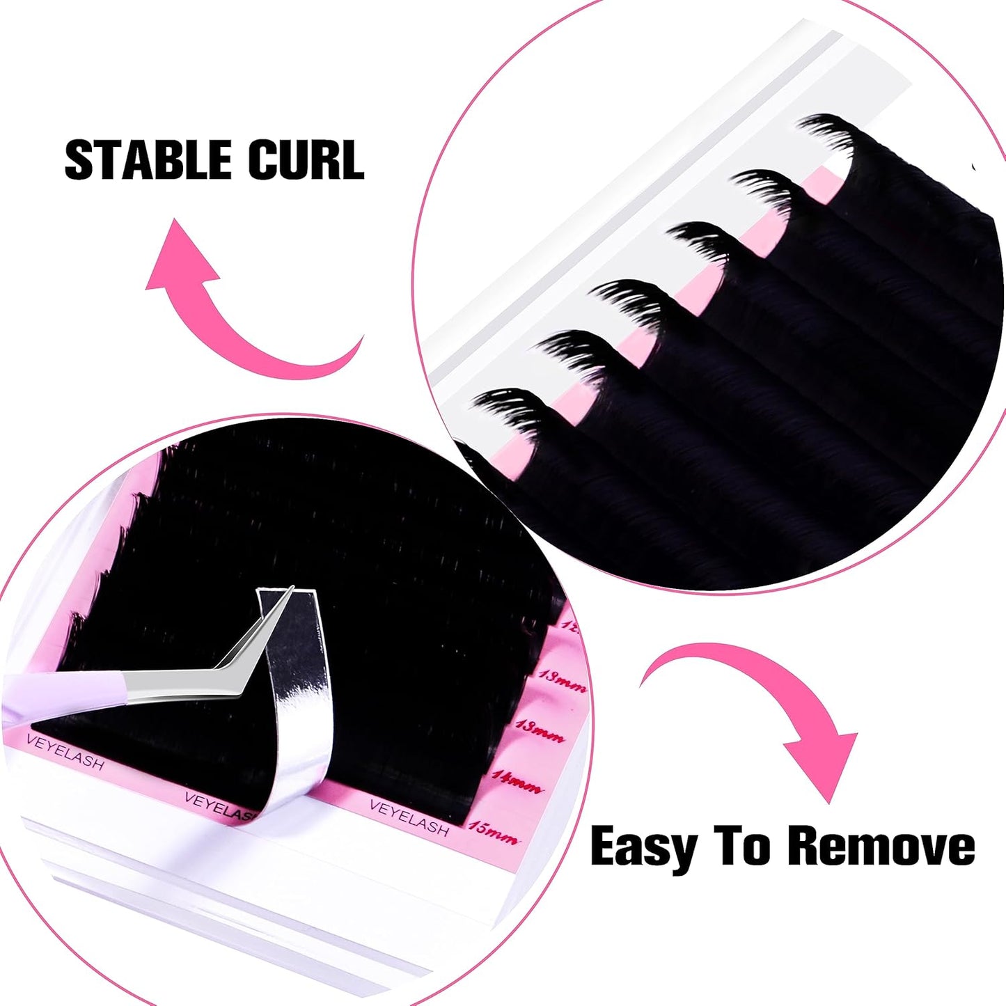 VEYES INC Cashmere Smart Fan Lash Extensions 0.03 0.05 0.07 C/CC/D Curl 8-20mm Mixed & Single Length, Super Matte Black Volume Lashes, Professional Supplies for Lash Techs (0.07 D 11mm)