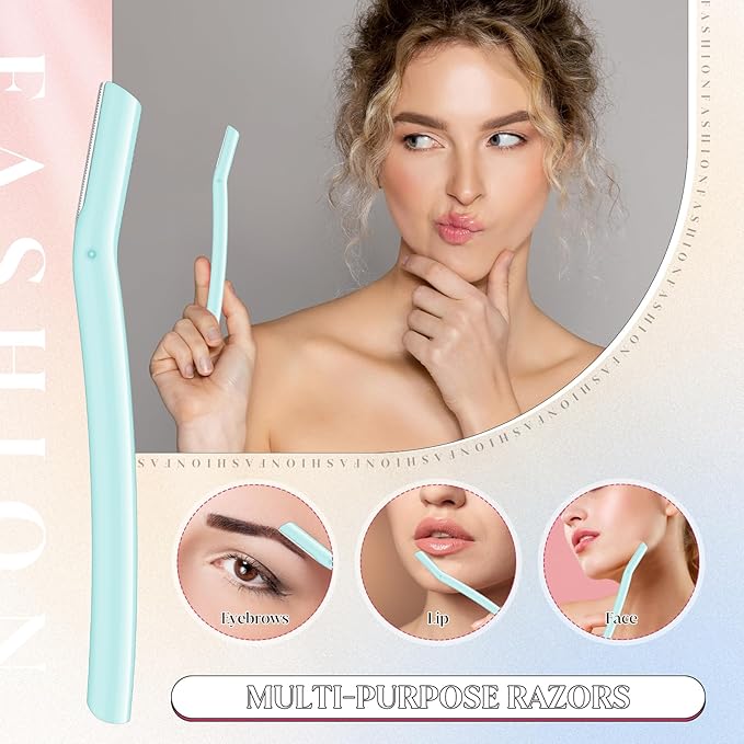 Lasnten 6Pcs Dermaplane Razor Eyebrow Facial Razor for Women Men Single Blade Multipurpose Eyebrow Trimmer Skin Hair Removal Shaver Face Razor Dermaplaning Exfoliating Tool Include Blade Cover(Blue)