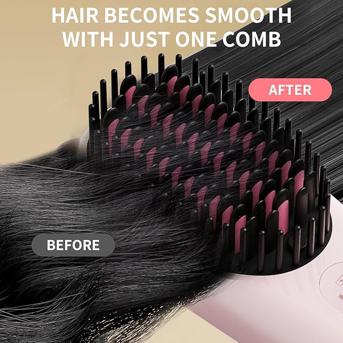Cordless Hair Straightener,Portable Hair Straightening Brush for Travel, Mini Hot Straightening Comb for Women,Anti-Scald, LED Display & Fast Heating (Pink)