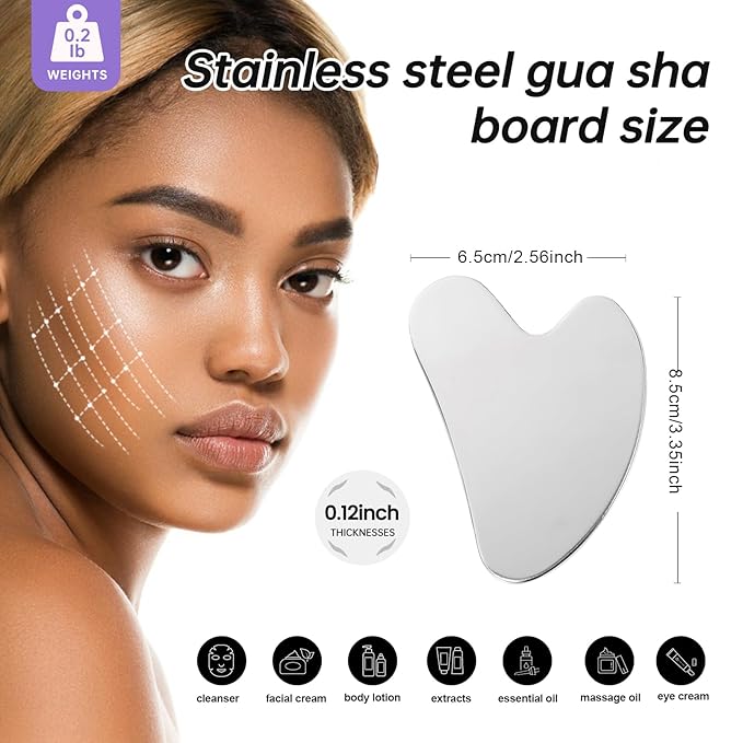Stainless Steel Gua Sha - Metal Gua Sha, Gua Sha Facial Tools Stainless Steel, Face Body Treatment, Reduce Puffiness, Lymphatic Drainage, Facial Tension