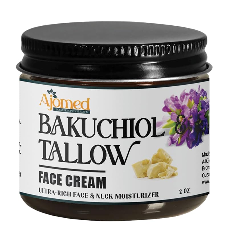 Beef tallow face cream with 2% Bakuchiol oil- Handmade NON GREASY anti aging tallow for skin- face moisturizer, Natural retinol- eczema cream, anti wrinkle, fine lines (Unscented/herbal)