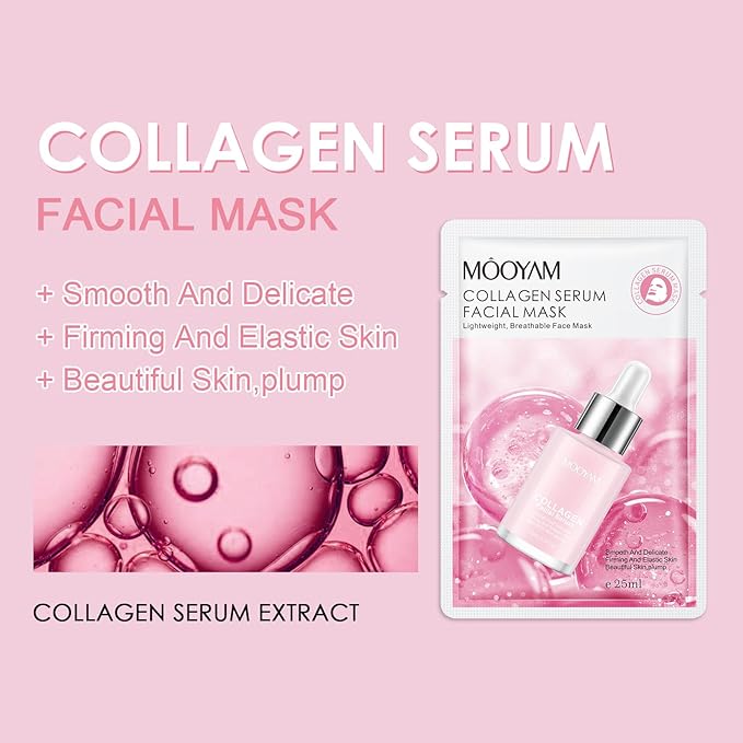 Face Masks Skincare, 12 Pack Collagen Serum Sheet Masks - Hydrating & Smoothing, Moisturizing & Nourishing for All Skin Types