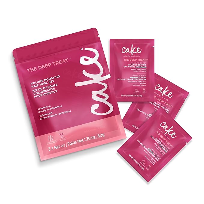 Cake Beauty Travel Hair Mask Set- Deep Treat Volume Boosting Hair Mask, Volumizing & Moisturizing- Hydrolyzed Rice Protien- For Dry Hair- 3 x 1.76 oz