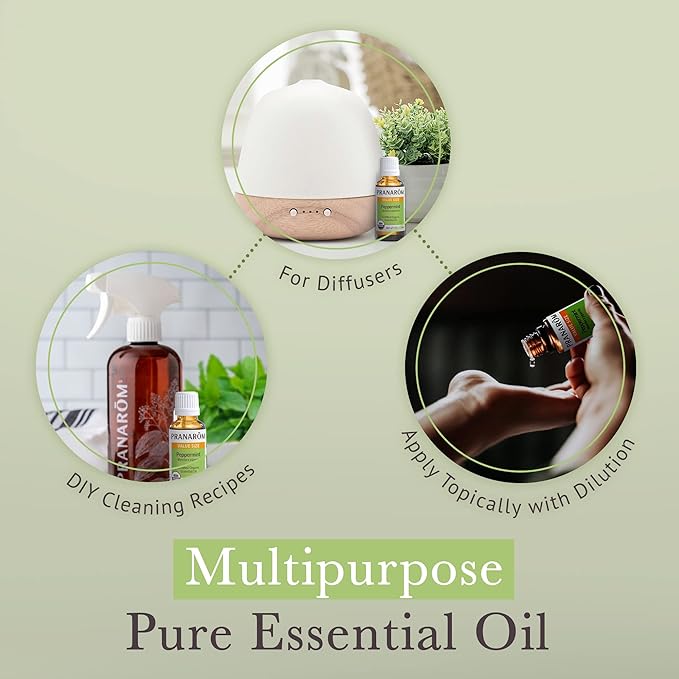 Pranarom USDA Certified Organic Peppermint Essential Oil (30ml), 100% Pure Undiluted Therapeutic Grade from India for Aromatherapy, Diffuser, Topical, Cooling, Massage & Relaxation