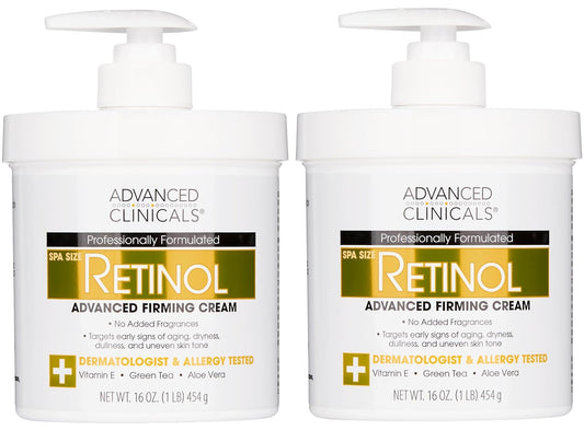 Advanced Clinicals Retinol Body Lotion & Face Moisturizer | Visible Anti Aging Skin Care Retinol Body Cream For Women & Men Targets Look Of Fine Lines, Wrinkles & Crepe Looking Dry Skin, 16OZ, 2-Pack