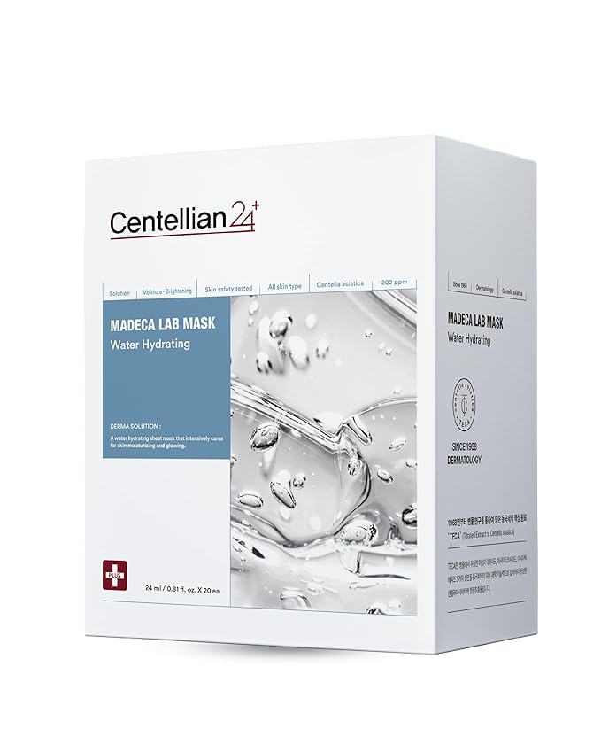 CENTELLIAN 24 Madeca Mask (Water Hydrating, 20pc) - Face Mask Sheet for Deep Hydration, Sun Damage with Centella Asiatica, TECA, Niacinamide, Ceramide. Korean Skin Care for Men Women by Dongkook