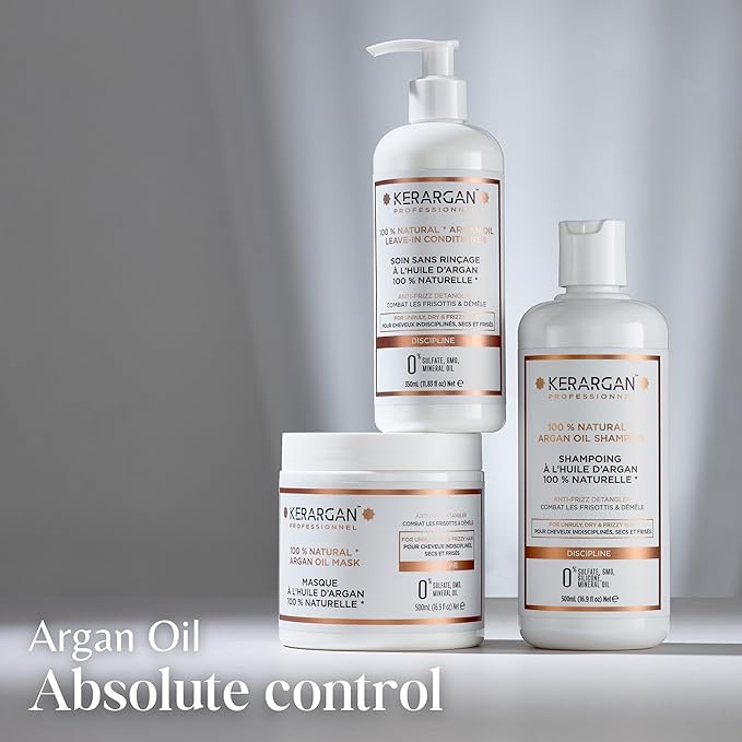 KERARGAN - Smoothing Mask with Argan Oil for Unruly, Dry, and Frizzy Hair - Nourishes, Fights Frizz, Detangling - Sulfate-Free, GMO-Free, Mineral Oil-Free - 16.9 Fl oz