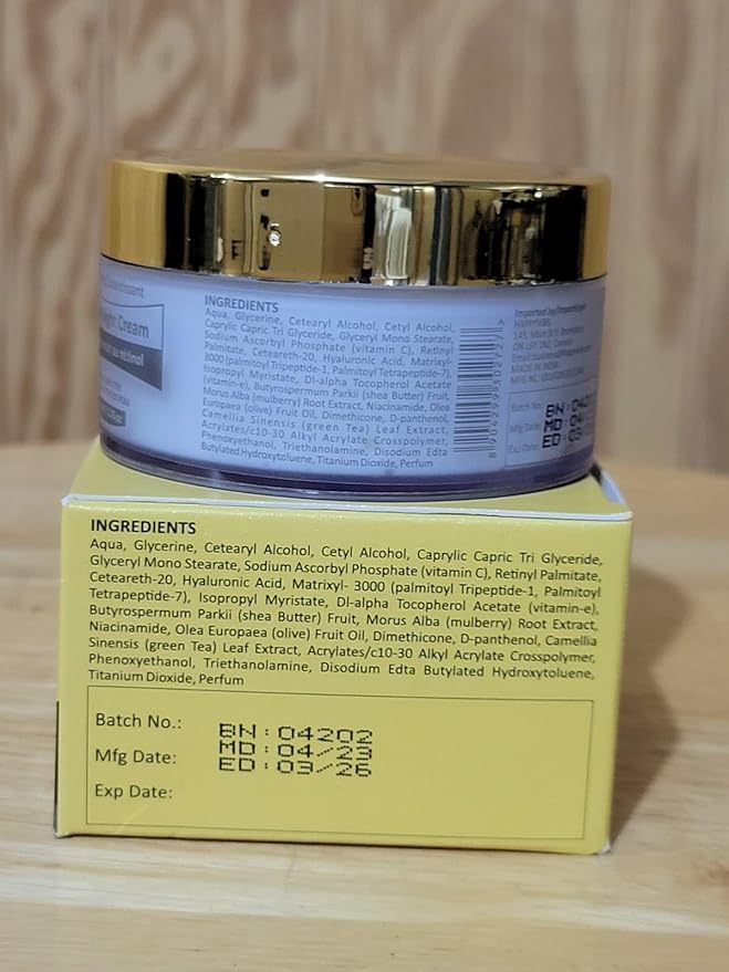 Anti Aging Retinol Night Cream Brightening Complex for Face and Eye with Triple Peptides, Hyaluronic Acid, Vitamin C, E, B3 and B5. 50 gm