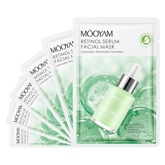 Face Masks Skincare, 6 Pack Retinol Serum Sheet Masks - Hydrating & Smoothing, Moisturizing & Nourishing for All Skin Types
