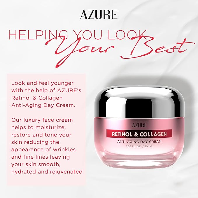 Azure Cosmetics Dermatologist Tested Retinol & Collagen Face Moisturizer - K Beauty Anti-Aging for Skin Renewal & Wrinkle Repair Face Cream - Korean Skincare - All Skin Type 1.69 fl oz