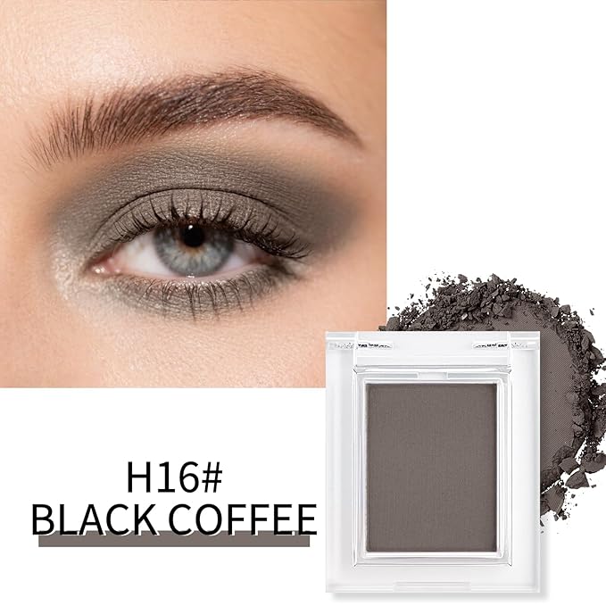 Erinde Single Matte Eyeshadow Palette, Velvet Eye Shadow Compact Powder Natural Makeup, Long-Lasting Eye Makeup, Ultra-Blendable, Pigmented Color, Vegan Formula, H16 Black Coffee