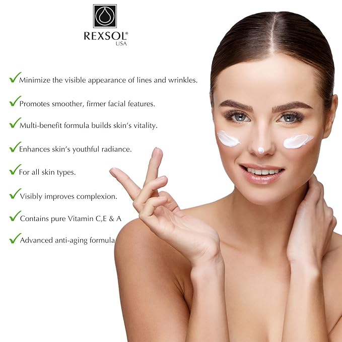 REXSOL Retinol + Vitamin C Anti-Aging Cream | Effective Night Face Care & Dark Spot Remover | Anti-Aging Neck Cream & Wrinkle Cream That Truly Works | Infused with Vitamin E, A - 2 OZ