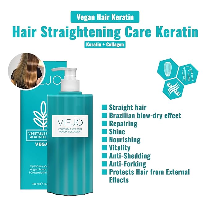 Vegan Hair Keratin - Acacia Collagen - Straightening Care, Protects from External Factors, Nourishing, Repairing, Vitality and Shine