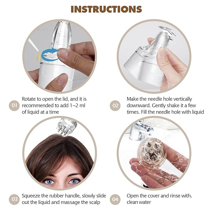 Scalp and Hair Growth Massager Comb with Applicator Bottle for Essential Oils, Serums, and Follicle Care Treatment (Black)