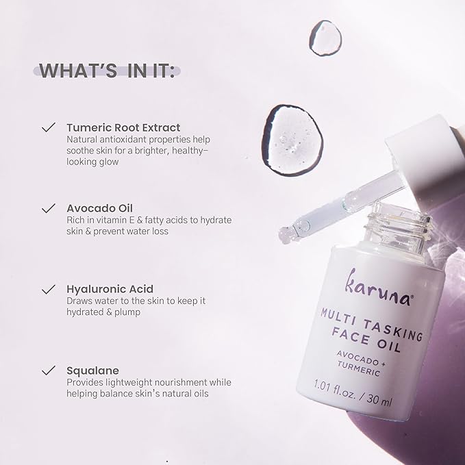 Karuna Age-Defying + Clarifying Sheet Masks (5-Pack) & Multi-Tasking Face Oil (30 mL) – Glow-Boosting Skincare Set for Nourished, Radiant Skin