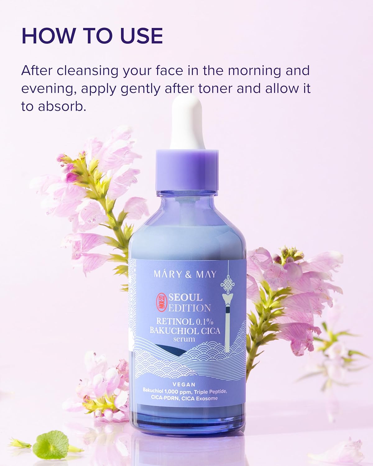 Mary&May SEOUL EDITION Retinol 0.1% Bakuchiol Cica Serum - Korean Face Serum for Pore Elasticity & Wrinkle Improvement - Cica and Peptides - Fragrance-Free, Vegan, and Cruelty-Free, 2.7 fl.oz.