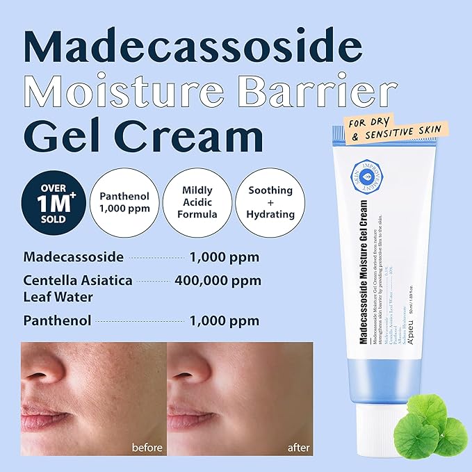 A'PIEU Madecassoside Moisture Gel Cream - Korean Moisture Barrier Moisturizer with Centella Asiatica, Deep Hydrating, Soothing and Water-Oil Balance. Korean Skincare (1.69 Fl oz)