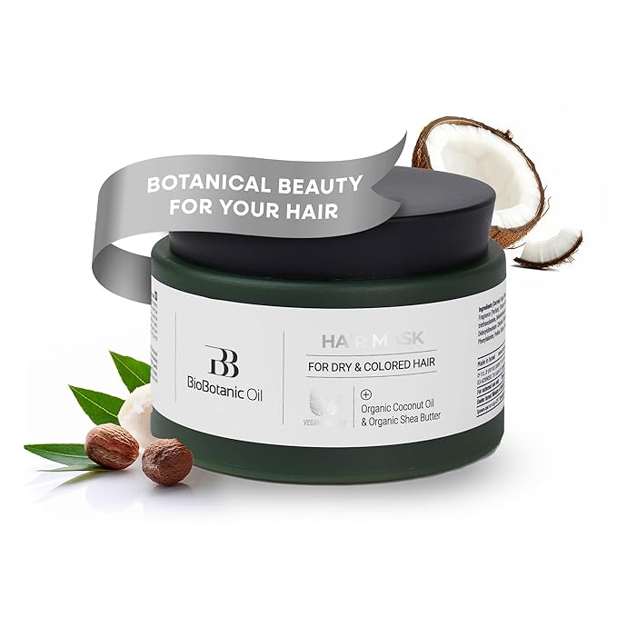 Bio Botanic Oil Range – Moisturizing Hair Mask for Colored, Dry & Damaged Hair with Organic Coconut Oil & Shea Butter, SLS-Free Deep Conditioning Treatment, Restores Shine & Protects Color