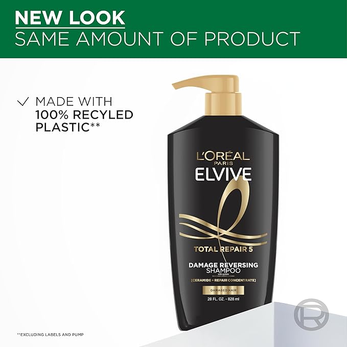 L'Oreal Paris Elvive Total Repair 5 Repairing Shampoo and Conditioner for Damaged Hair, 28 Ounce (Set of 2)