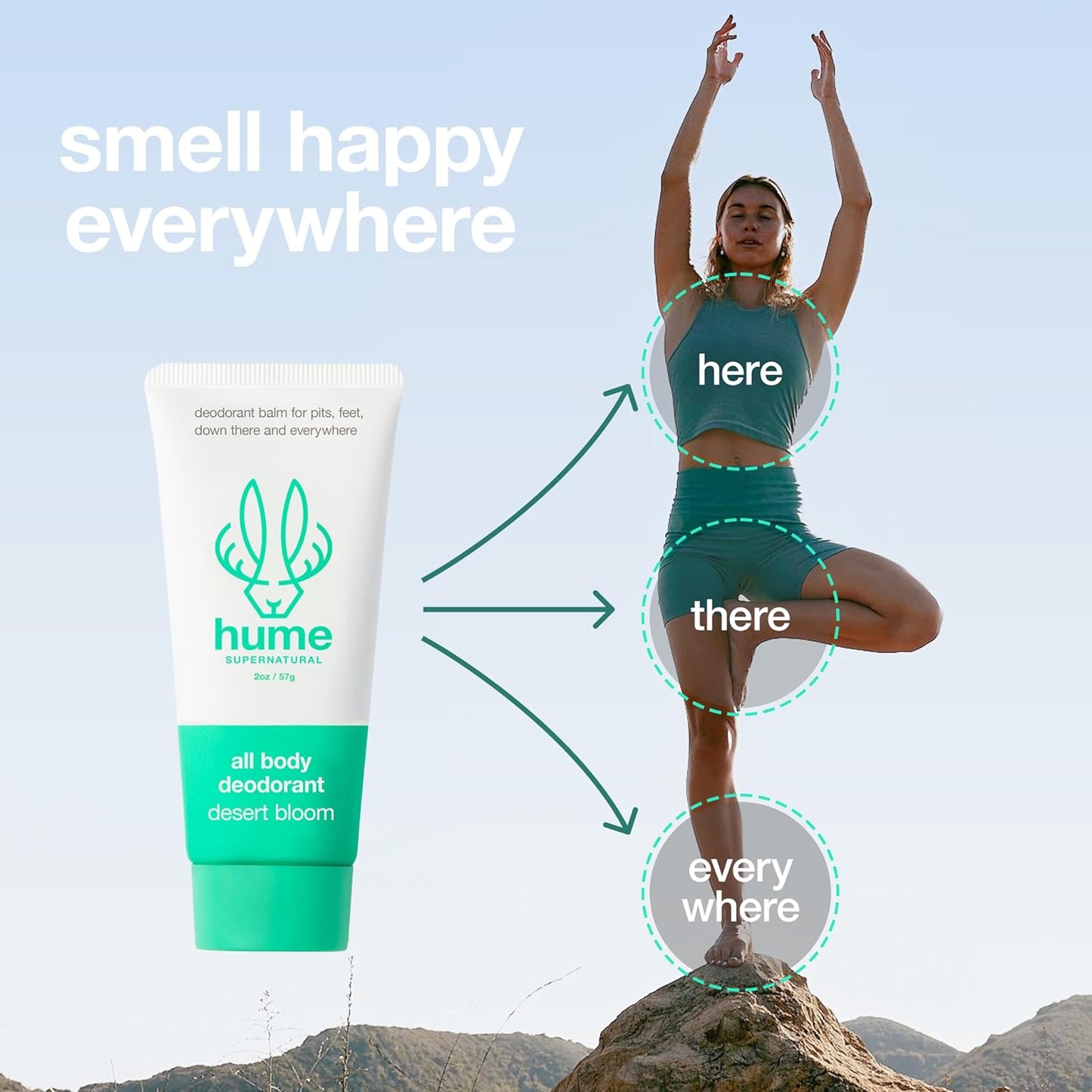 Hume Supernatural Invisible Whole Body Deo Balm - Full Body Protection - Aluminum Free, No Baking Soda - Anti-Chafing Odor Control - Clinically Tested on Sensitive Skin (Desert Bloom, 3-Pack)