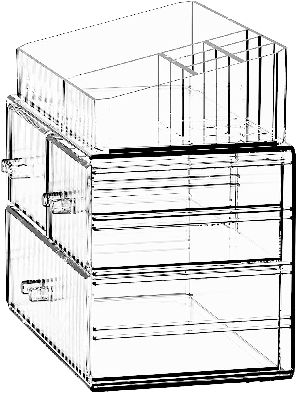 ZHIAI Stackable Cosmetic Organizer, Acrylic Cosmetic Organizer for Dresser, Vanity, Kitchen Cabinet, Bathroom, Under Sink, Home Organization and Storage (1 Top 3 Drawers)