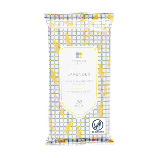 Beekman 1802 Face & Body Wipes, Lavender - Scented - 30 Count - Cleanses - With Goat Milk, Aloe & Vitamin E - Alcohol Free, Biodegradable - Good for Sensitive Skin - Cruelty Free