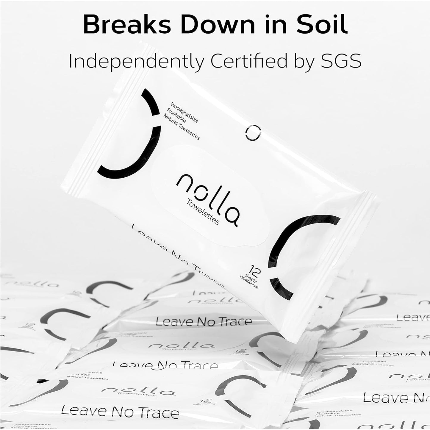 Nolla Flushable Wipes Travel Packs, 100% Plant-Based, Plastic-Free and Biodegradable - Unscented + Soothing Aloe and Vitamin E 120 Count (10 Packs of 12)