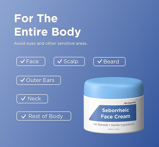 Seborrheic Dermatitis Face Cream for Sensitive Skin - Hydrates & Supports the Skin Barrier with MCT Oil, Squalane - Moisturizing Face, Scalp and Body Cream - No Steroids, Gentle Ingredients
