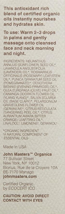 JOHN MASTERS Organic Pomegranate Facial Nourishing Oil, 29 ML