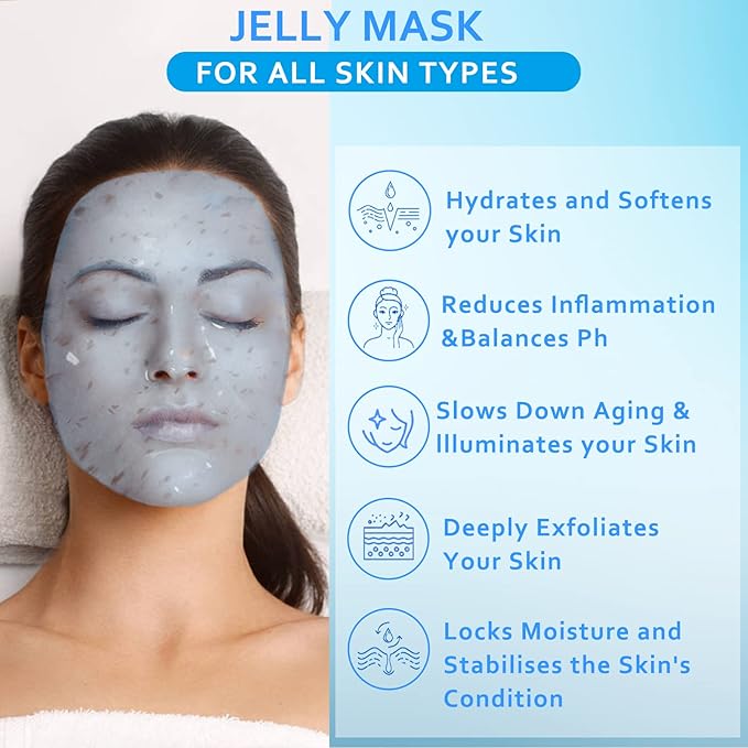 Jelly Mask Powder for Facials,Hyalorunic Acid Moisturizing Jelly Face Mask,24k Gold Jelly Face Mask,Face Masks with Double-ended Silicone Brush, 23 Fl Oz