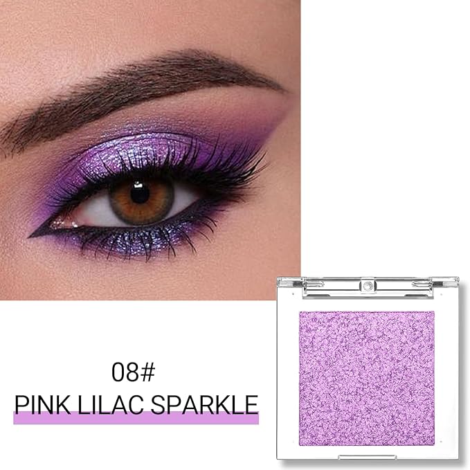 Erinde Glitter Shimmer Sparkle Eyeshadow Palette, Pink Purple Glitter Sparkle Eye Shadow Makeup, Single Monochrome Long-Lasting Eye Makeup, Smooth Formula Vegan & Cruelty-Free, C08 Pink Lilac Sparkle