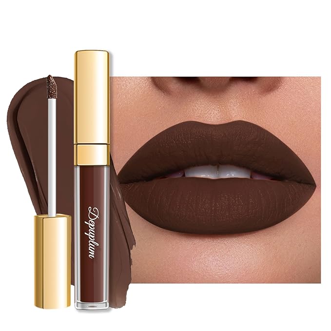 Dark Brown Lipstick Matte for Women Color Stay Long Lasting Lipstick Smudgeproof Liquid Lipsticks Cruelty Free Lip Color, DM15 Chocolate