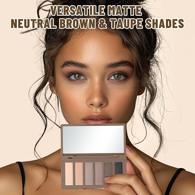 6 Colors Mini Naked Eyeshadow Makeup Palette with Brush Neutral Nude Smoky Eye Shadow Taupe & Brown Matte Make Up Pallet with Mirror Highly Pigmented Long Lasting Waterproof Travel Size Gift Kit