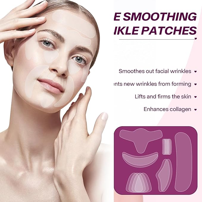 Silicone Face Patches, 192pcs Facial Skin Wrinkle Patches Silicone Mask Face Facial Patches for Overnight Fine Line, Forehead & Under Eyes, Smile Lines Smoothing