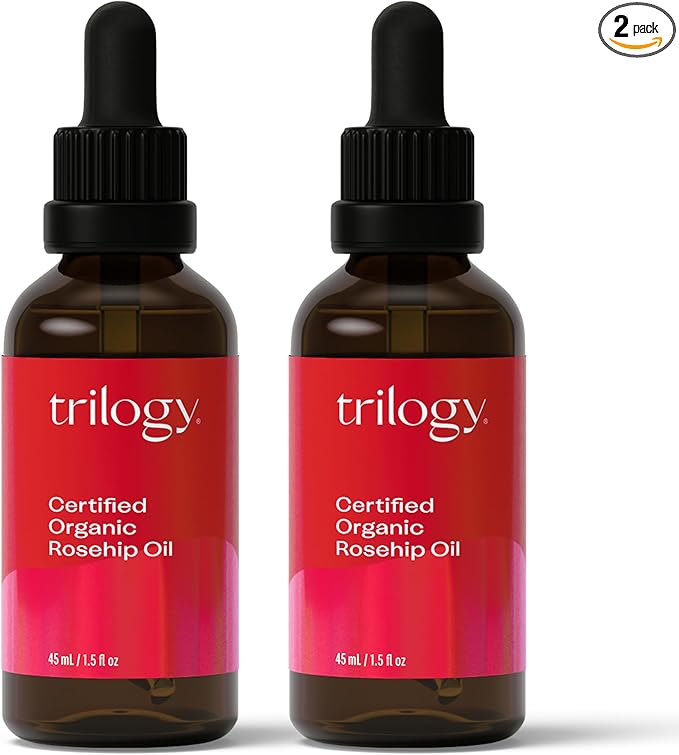 Trilogy Certified Organic Rosehip Oil Duo, Intensive Nourishment, Improves Appearance of Scars, Stretch Marks, Fine Lines, & Wrinkles, 1.5 fl oz Each