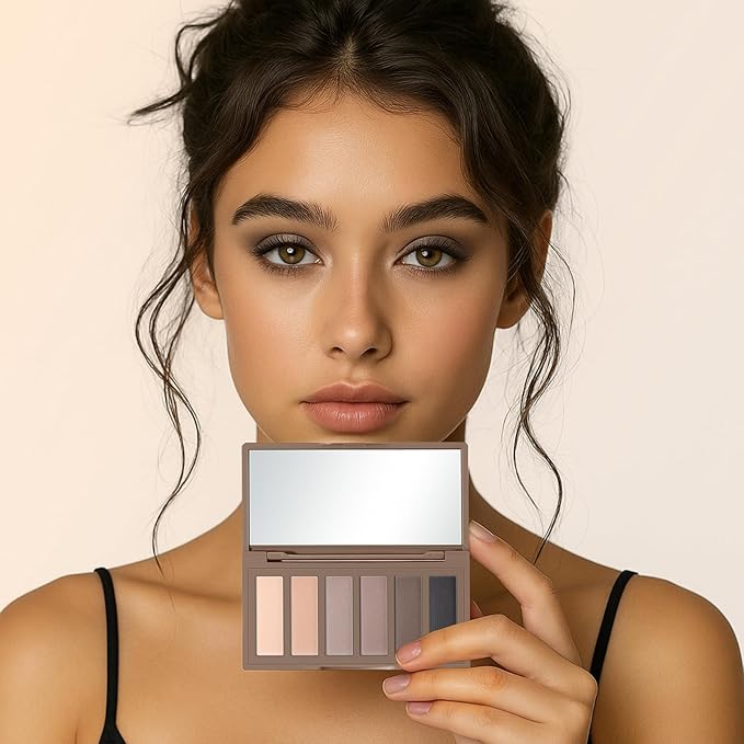 2PCS 6 Colors Mini Naked Eyeshadow Palette Makeup with Brush Set Neutral Nude Eye Shadow Brown & Olive-colored Matte Shimmer Make Up Pallet with Mirror Highly Pigmented Travel Size Gift Kit