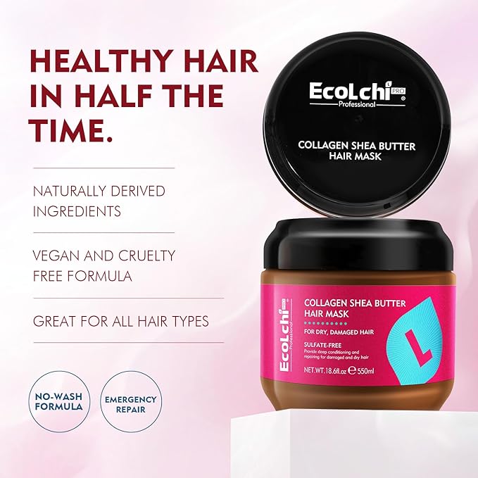 Ecolchi Hair Mask Shampoo Leaving-in Conditioner Argan Oil Set Collagen Hair Treatment Deep Repair Conditioning for Dry Damaged Hair All Hair Types 550+750+200+60ml