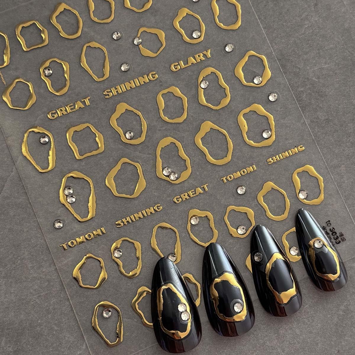 Gold Nail Art Stickers 5D Embossed Self Adhesive Nail Decals Gold Irregularity Nails Sticker with Rhinestone Design Nails Supplies for Women Girls Nail DIY Decoration 1Sheet