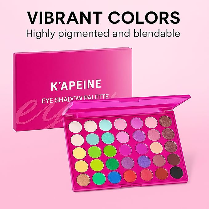 K'APEINE Colorful Eyeshadow Palette, Matte Rainbow Eye Shades Blendable Neon Eye Makeup Palette Waterproof Eyeshadow Kit for Music Festival, Stage Performance (40colors)