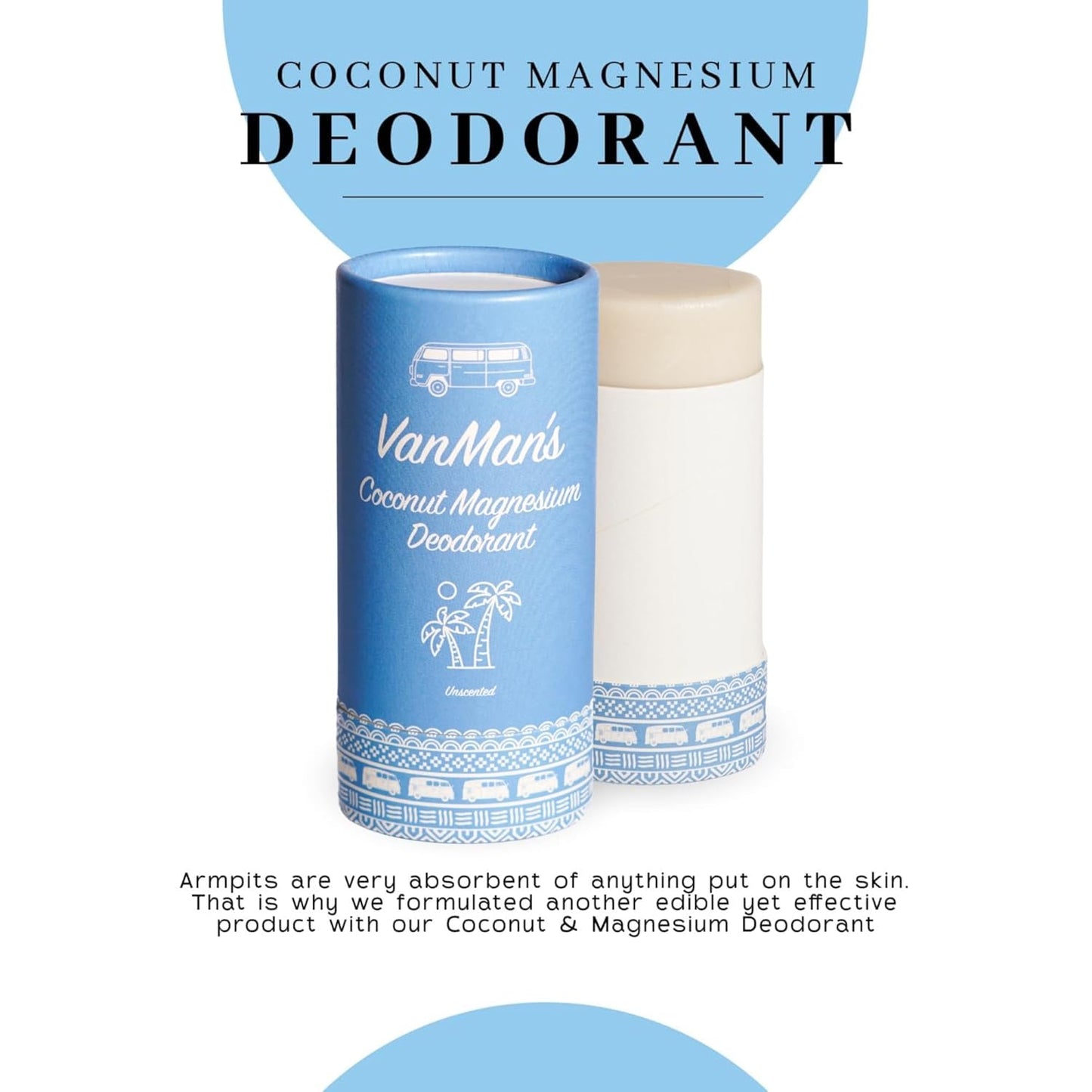 VanMan Coconut & Magnesium Deodorant Stick - Natural Aluminum Free Deodorant for Women & Men - Effective Odor Control for Delicate Skin - With Tallow, Shea Butter & Coconut Oil - 2 Fl Oz Unscented