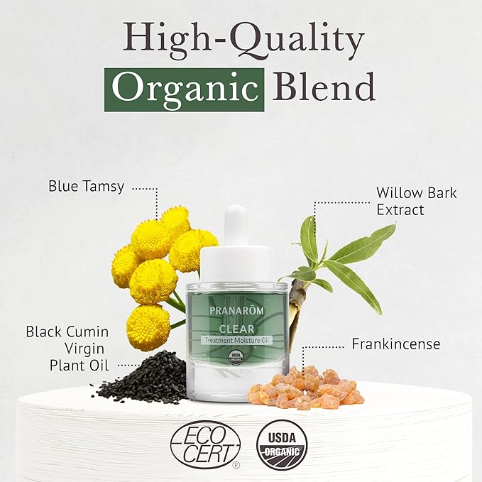 Pranarom - Clear Treatment Moisture Oil (1oz / 30ml) - 100% Pure & Natural Essential Oil Moisturizing Oil for Oily Skin Treatment & Nourishment