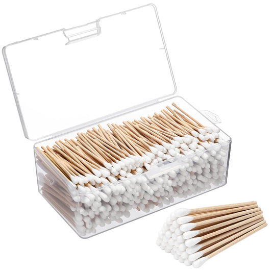 Norme 500 Pcs 3 Inch Gun Cleaning Swabs Long Cotton Swabs in Storage Box Long Round Tip with Wooden Handle Buds for Makeup Baby Pet Care