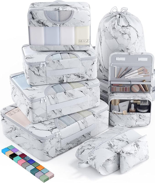 Veken 8 Set Packing Cubes for Travel Essentials, Suitcase Organizer Bags in 4 Sizes, Carry-On Luggage Accessories with Large Laundry & Hanging Toiletry Bag, Must-Have for Airplane, Road Trip & Camping