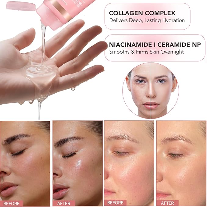 Collagen Night Wrapping Mask,Sleeping Overnight Peel off Facial Mask,Elasticity & Hydration,Hydrates and Tightens Skin，Korean Skincare for Face Glass Skin 2.65oz