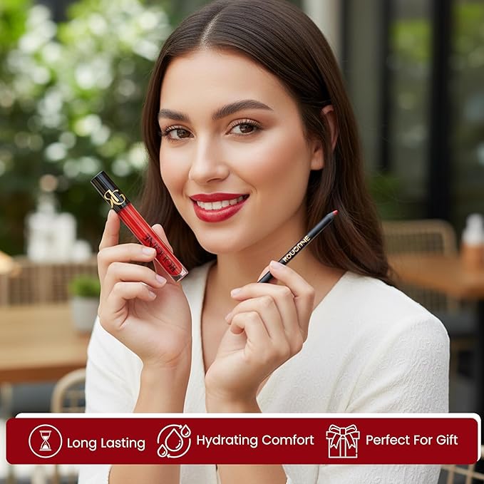 Liquid Lipstick & Lip Liner Set for Women – Smooth Matte Red Love Shade, Long-Lasting Waterproof Lipstick, Smudge-Resistant Lip Makeup, Soft Glide Liner – Vitamin E & Shea Butter