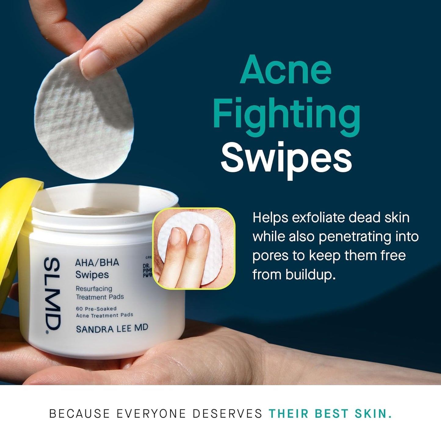 SLMD by Dr. Pimple Popper - AHA BHA Toner Pads Swipes, Salicylic Acid, Glycolic Acid & Lactic Acid - Daily Resurfacing Pads for Face & Body - Facial Exfoliating Resurface, Treat, and Prevent Acne