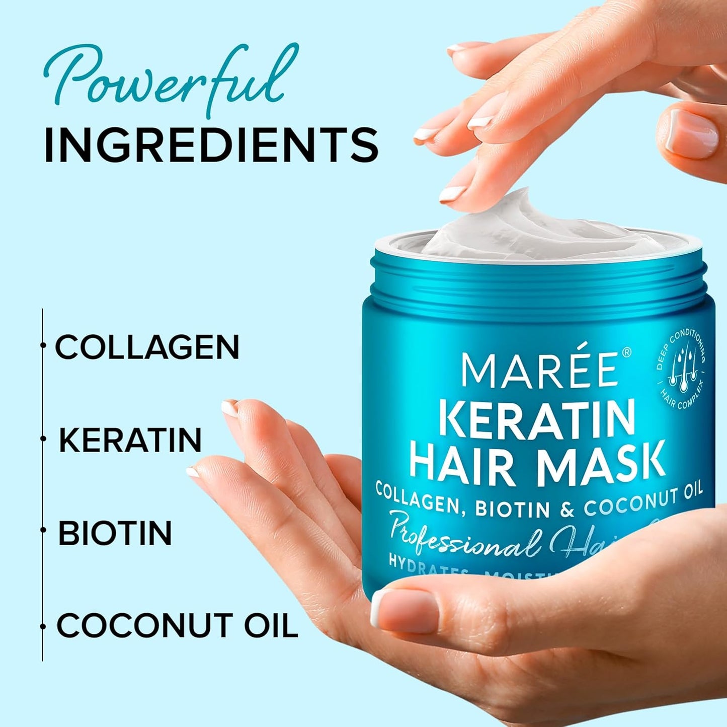 MAREE Deep Conditioning Hair Mask for Damaged Hair Treatment - Keratin Hair Care for Hydrating Growth Repair Moisturizing - Dry Curly Color Treated Frizzy - Tratamiento Mascarilla Para el Cabello Seco