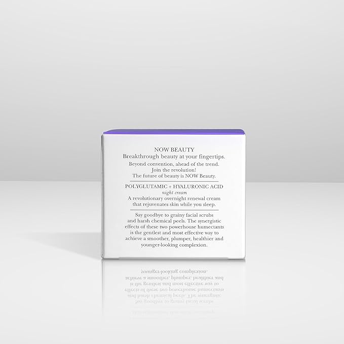 Polyglutamic Plus Hyaluronic Acid Night Cream - Deeply Hydrating Moisturizer - Overnight Anti-Aging Cream for Face - Vegan – Sulfate & Paraben Free - For Men & Women - Travel Size - 1.7 oz