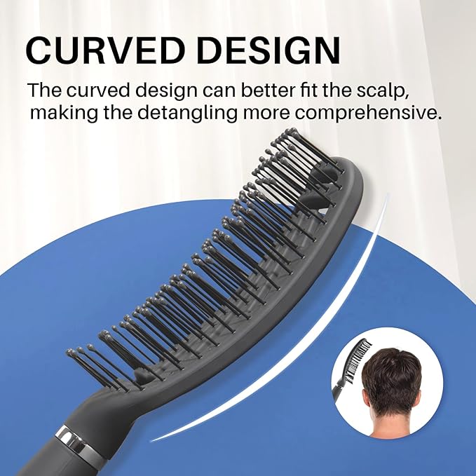 RHOS Curved Vented Detangling Hair Brush for Men, Faster Blow Drying/Styling,Paddle Vent Detangler Brush for Short,Thin,Bangs,Wet&Dry Hair(Gray)